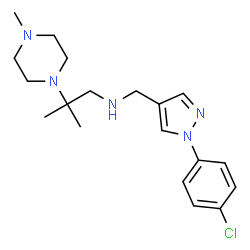ChemSpider 2D Image | N-{[1-(4-Chlorophenyl)-1H-pyrazol-4-yl]methyl}-2-methyl-2-(4-methyl-1-piperazinyl)-1-propanamine | C19H28ClN5