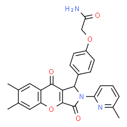 ChemSpider 2D Image | 2-{4-[6,7-Dimethyl-2-(6-methyl-2-pyridinyl)-3,9-dioxo-1,2,3,9-tetrahydrochromeno[2,3-c]pyrrol-1-yl]phenoxy}acetamide | C27H23N3O5