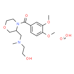 ChemSpider 2D Image | Formic acid - (3,4-dimethoxyphenyl)(3-{[(2-hydroxyethyl)(methyl)amino]methyl}-4-morpholinyl)methanone (1:1) | C18H28N2O7