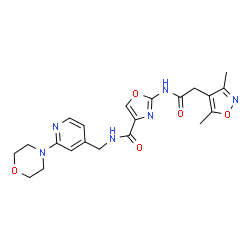 ChemSpider 2D Image | 2-{[(3,5-Dimethyl-1,2-oxazol-4-yl)acetyl]amino}-N-{[2-(4-morpholinyl)-4-pyridinyl]methyl}-1,3-oxazole-4-carboxamide | C21H24N6O5