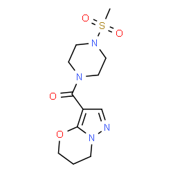 ChemSpider 2D Image | 6,7-Dihydro-5H-pyrazolo[5,1-b][1,3]oxazin-3-yl[4-(methylsulfonyl)-1-piperazinyl]methanone | C12H18N4O4S