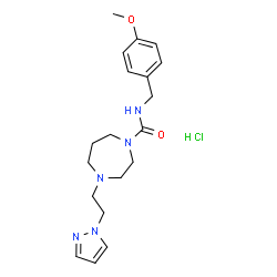 ChemSpider 2D Image | N-(4-Methoxybenzyl)-4-[2-(1H-pyrazol-1-yl)ethyl]-1,4-diazepane-1-carboxamide hydrochloride (1:1) | C19H28ClN5O2