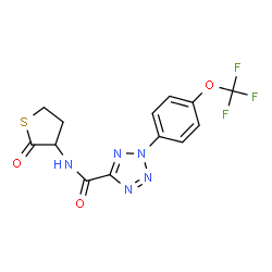 ChemSpider 2D Image | N-(2-Oxotetrahydro-3-thiophenyl)-2-[4-(trifluoromethoxy)phenyl]-2H-tetrazole-5-carboxamide | C13H10F3N5O3S