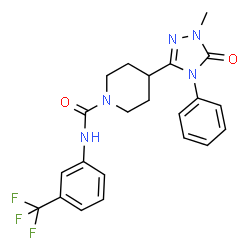ChemSpider 2D Image | 4-(1-Methyl-5-oxo-4-phenyl-4,5-dihydro-1H-1,2,4-triazol-3-yl)-N-[3-(trifluoromethyl)phenyl]-1-piperidinecarboxamide | C22H22F3N5O2