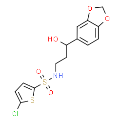 ChemSpider 2D Image | N-[3-(1,3-Benzodioxol-5-yl)-3-hydroxypropyl]-5-chloro-2-thiophenesulfonamide | C14H14ClNO5S2