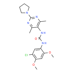 ChemSpider 2D Image | 1-(5-Chloro-2,4-dimethoxyphenyl)-3-[4,6-dimethyl-2-(1-pyrrolidinyl)-5-pyrimidinyl]urea | C19H24ClN5O3