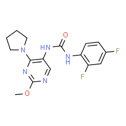 ChemSpider 2D Image | 1-(2,4-Difluorophenyl)-3-[2-methoxy-4-(1-pyrrolidinyl)-5-pyrimidinyl]urea | C16H17F2N5O2
