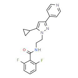 ChemSpider 2D Image | N-{2-[5-Cyclopropyl-3-(4-pyridinyl)-1H-pyrazol-1-yl]ethyl}-2,6-difluorobenzamide | C20H18F2N4O