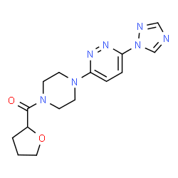 ChemSpider 2D Image | Tetrahydro-2-furanyl{4-[6-(1H-1,2,4-triazol-1-yl)-3-pyridazinyl]-1-piperazinyl}methanone | C15H19N7O2