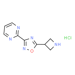 ChemSpider 2D Image | 2-[5-(3-Azetidinyl)-1,2,4-oxadiazol-3-yl]pyrimidine hydrochloride (1:1) | C9H10ClN5O