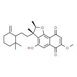 ChemSpider 2D Image | (2R,3S)-3-[2-(2,2-Dimethyl-6-methylenecyclohexyl)ethyl]-4-hydroxy-7-methoxy-2,3-dimethyl-2,3-dihydronaphtho[1,2-b]furan-6,9-dione | C26H32O5