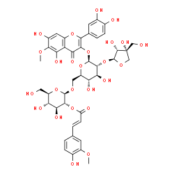 ChemSpider 2D Image | 2-(3,4-Dihydroxyphenyl)-5,7-dihydroxy-6-methoxy-4-oxo-4H-chromen-3-yl 2-O-[(2S,3R,4R)-3,4-dihydroxy-4-(hydroxymethyl)tetrahydro-2-furanyl]-6-O-{2-O-[(2E)-3-(4-hydroxy-3-methoxyphenyl)-2-propenoyl]-bet
a-D-glucopyranosyl}-beta-D-glucopyranoside | C43H48O25