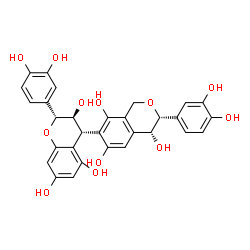 ChemSpider 2D Image | (2R,3S,4R)-2-(3,4-Dihydroxyphenyl)-4-[(3R,4R)-3-(3,4-dihydroxyphenyl)-4,6,8-trihydroxy-3,4-dihydro-1H-isochromen-7-yl]-3,5,7-chromanetriol | C30H26O12