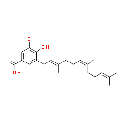 ChemSpider 2D Image | 3,4-Dihydroxy-5-[(2E,6Z)-3,7,11-trimethyl-2,6,10-dodecatrien-1-yl]benzoic acid | C22H30O4