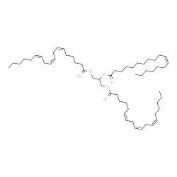 ChemSpider 2D Image | 2-[(11Z)-11-Octadecenoyloxy]-1,3-propanediyl (6Z,9Z,12Z,6'Z,9'Z,12'Z)bis(-6,9,12-octadecatrienoate) | C57H96O6