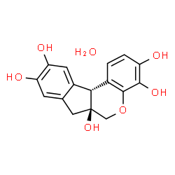 ChemSpider 2D Image | (6aS,11bR)-7,11b-Dihydroindeno[2,1-c]chromene-3,4,6a,9,10(6H)-pentol hydrate (1:1) | C16H16O7