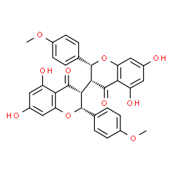 ChemSpider 2D Image | (2R,2'R,3R,3'R)-5,5',7,7'-Tetrahydroxy-2,2'-bis(4-methoxyphenyl)-2,2',3,3'-tetrahydro-4H,4'H-3,3'-bichromene-4,4'-dione | C32H26O10