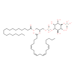 ChemSpider 2D Image | (2R)-2-[(5Z,8Z,11Z,14Z)-5,8,11,14-Icosatetraenoyloxy]-3-(stearoyloxy)propyl (1R,2R,3R,4R,5S,6R)-2,3,5,6-tetrahydroxy-4-(phosphonatooxy)cyclohexyl phosphate | C47H81O16P2