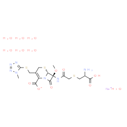 ChemSpider 2D Image | Sodium (6R,7S)-7-({[(2-amino-2-carboxyethyl)sulfanyl]acetyl}amino)-7-methoxy-3-{[(1-methyl-1H-tetrazol-5-yl)sulfanyl]methyl}-8-oxo-5-thia-1-azabicyclo[4.2.0]oct-2-ene-2-carboxylate hydrate (1:1:7) | C16H34N7NaO14S3