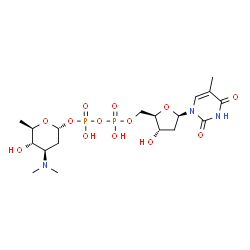 ChemSpider 2D Image | (2R,4R,5S,6R)-4-(Dimethylamino)-5-hydroxy-6-methyltetrahydro-2H-pyran-2-yl [(2R,3S,5R)-3-hydroxy-5-(5-methyl-2,4-dioxo-3,4-dihydro-1(2H)-pyrimidinyl)tetrahydro-2-furanyl]methyl dihydrogen diphosphate 
(non-preferred name) | C18H31N3O13P2