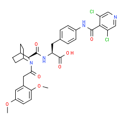 ChemSpider 2D Image | 4-[(3,5-Dichloroisonicotinoyl)amino]-N-({(3S)-2-[(2,5-dimethoxyphenyl)acetyl]-2-azabicyclo[2.2.2]oct-3-yl}carbonyl)-L-phenylalanine | C33H34Cl2N4O7