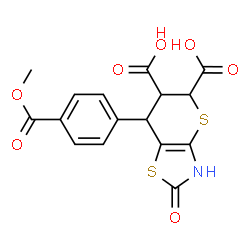 ChemSpider 2D Image | 7-[4-(Methoxycarbonyl)phenyl]-2-oxo-3,5,6,7-tetrahydro-2H-thiopyrano[2,3-d][1,3]thiazole-5,6-dicarboxylic acid | C16H13NO7S2