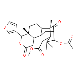 ChemSpider 2D Image | Methyl [(1R,5R)-14-acetoxy-6-(3-furyl)-1,5,15,15-tetramethyl-8,17-dioxo-7-oxatetracyclo[11.3.1.0~2,11~.0~5,10~]heptadec-16-yl]acetate | C29H38O8