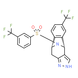 ChemSpider 2D Image | (1R,8R)-12-(Trifluoromethyl)-15-{[3-(trifluoromethyl)phenyl]sulfonyl}-4,5,15-triazatetracyclo[6.6.1.0~2,6~.0~9,14~]pentadeca-2,5,9,11,13-pentaene | C20H13F6N3O2S