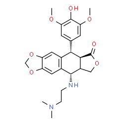 ChemSpider 2D Image | (5S,5aR,9S)-9-{[2-(Dimethylamino)ethyl]amino}-5-(4-hydroxy-3,5-dimethoxyphenyl)-5,8,8a,9-tetrahydrofuro[3',4':6,7]naphtho[2,3-d][1,3]dioxol-6(5aH)-one | C25H30N2O7