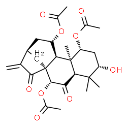 ChemSpider 2D Image | (1beta,3beta,5beta,7beta,9beta,11beta)-3-Hydroxy-6,15-dioxokaur-16-ene-1,7,11-triyl triacetate | C26H34O9