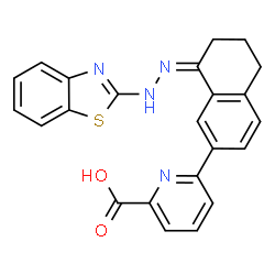 ChemSpider 2D Image | 6-[(8Z)-8-(1,3-Benzothiazol-2-ylhydrazono)-5,6,7,8-tetrahydro-2-naphthalenyl]-2-pyridinecarboxylic acid | C23H18N4O2S