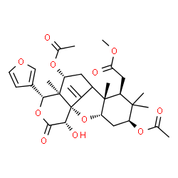ChemSpider 2D Image | Methyl [(1S,3S,5S,7S,8S,11R,12R,13R,16S)-5,11-diacetoxy-13-(3-furyl)-16-hydroxy-6,6,8,12-tetramethyl-17-methylene-15-oxo-2,14-dioxatetracyclo[7.7.1.0~1,12~.0~3,8~]heptadec-7-yl]acetate | C31H40O11