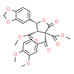 ChemSpider 2D Image | Dimethyl (3S,4S,5R)-5-(1,3-benzodioxol-5-yl)-3-(3,4-dimethoxybenzoyl)-2-oxotetrahydro-3,4-furandicarboxylate | C24H22O11