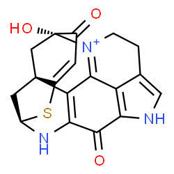 ChemSpider 2D Image | (1R,14R,19R)-19-Hydroxy-11,18-dioxo-15-thia-9,13-diaza-4-azoniaheptacyclo[12.6.1.1~3,7~.0~1,16~.0~2,12~.0~4,19~.0~10,22~]docosa-2(12),3,7,10(22),16-pentaene | C18H14N3O3S