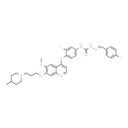 ChemSpider 2D Image | (2E)-2-(4-Fluorobenzylidene)-N-[3-fluoro-4-({6-methoxy-7-[3-(4-methyl-1-piperidinyl)propoxy]-4-quinolinyl}oxy)phenyl]hydrazinecarboxamide | C33H35F2N5O4