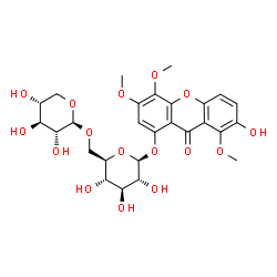 ChemSpider 2D Image | 7-Hydroxy-3,4,8-trimethoxy-9-oxo-9H-xanthen-1-yl 6-O-beta-D-xylopyranosyl-beta-D-glucopyranoside | C27H32O16