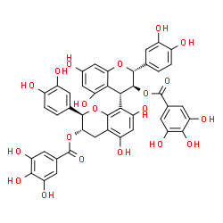 ChemSpider 2D Image | (2R,2'R,3S,3'S,4S)-2,2'-Bis(3,4-dihydroxyphenyl)-5,5',7,7'-tetrahydroxy-3,3',4,4'-tetrahydro-2H,2'H-4,8'-bichromene-3,3'-diyl bis(3,4,5-trihydroxybenzoate) | C44H34O20
