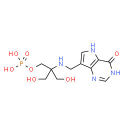 ChemSpider 2D Image | 3-Hydroxy-2-(hydroxymethyl)-2-{[(4-oxo-4,5-dihydro-1H-pyrrolo[3,2-d]pyrimidin-7-yl)methyl]amino}propyl dihydrogen phosphate | C11H17N4O7P