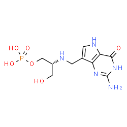 ChemSpider 2D Image | (2R)-2-{[(2-Amino-4-oxo-4,5-dihydro-1H-pyrrolo[3,2-d]pyrimidin-7-yl)methyl]amino}-3-hydroxypropyl dihydrogen phosphate | C10H16N5O6P