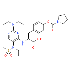 ChemSpider 2D Image | N-{2-(Diethylamino)-5-[ethyl(methylsulfonyl)amino]-4-pyrimidinyl}-O-(1-pyrrolidinylcarbonyl)-L-tyrosine | C25H36N6O6S
