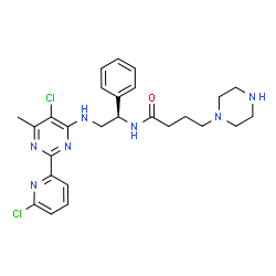ChemSpider 2D Image | N-[(1R)-2-{[5-Chloro-2-(6-chloro-2-pyridinyl)-6-methyl-4-pyrimidinyl]amino}-1-phenylethyl]-4-(1-piperazinyl)butanamide | C26H31Cl2N7O