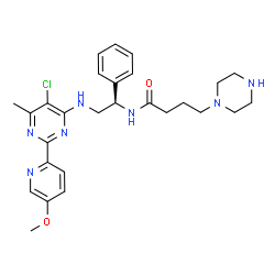 ChemSpider 2D Image | N-[(1R)-2-{[5-Chloro-2-(5-methoxy-2-pyridinyl)-6-methyl-4-pyrimidinyl]amino}-1-phenylethyl]-4-(1-piperazinyl)butanamide | C27H34ClN7O2