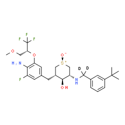 ChemSpider 2D Image | (3S,4S,5R)-3-(4-Amino-3-fluoro-5-{[(2R)-1,1,1-trifluoro-3-methoxy-2-propanyl]oxy}benzyl)-4-hydroxy-5-({[3-(2-methyl-2-propanyl)phenyl](~2~H_2_)methyl}amino)tetrahydro-2H-thiopyranium-1-olate (non-pref
erred name) | C27H34D2F4N2O4S