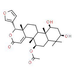 ChemSpider 2D Image | (1S,4bS,5R,8R,10S,10aR,12aR)-1-(3-Furyl)-8,10-dihydroxy-4b,7,7,10a,12a-pentamethyl-3-oxo-3,4b,5,6,6a,7,8,9,10,10a,10b,11,12,12a-tetradecahydro-1H-naphtho[2,1-f]isochromen-5-yl acetate | C28H38O7