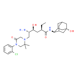 ChemSpider 2D Image | (2R,4S,5S)-5-Amino-6-[4-(2-chlorophenyl)-2,2-dimethyl-5-oxo-1-piperazinyl]-2-ethyl-4-hydroxy-N-[(2s,5R)-5-hydroxyadamantan-2-yl]hexanamide | C30H45ClN4O4