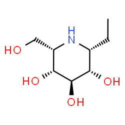 ChemSpider 2D Image | (2R,3S,4R,5R,6S)-2-Ethyl-6-(hydroxymethyl)-3,4,5-piperidinetriol | C8H17NO4