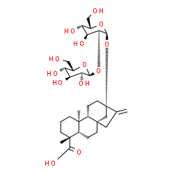 ChemSpider 2D Image | (5beta,8alpha,9beta,10alpha,13alpha)-13-{[2-O-(alpha-L-Gulopyranosyl)-alpha-L-gulopyranosyl]oxy}kaur-16-en-18-oic acid | C32H50O13