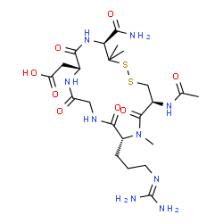 ChemSpider 2D Image | [(4S,7R,13R,16S)-16-Acetamido-4-carbamoyl-13-{3-[(diaminomethylene)amino]propyl}-3,3,14-trimethyl-6,9,12,15-tetraoxo-1,2-dithia-5,8,11,14-tetraazacycloheptadecan-7-yl]acetic acid | C23H39N9O8S2