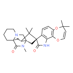 ChemSpider 2D Image | (1S,8S,10R,12R)-4',4',11,11,14-Pentamethyl-4'H,15H-spiro[3,14-diazatetracyclo[6.5.2.0~1,10~.0~3,8~]pentadecane-12,8'-[1,4]dioxepino[2,3-g]indole]-9',15(10'H)-dione | C28H35N3O4