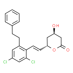 ChemSpider 2D Image | (4R,6S)-6-{(E)-2-[2,4-Dichloro-6-(2-phenylethyl)phenyl]vinyl}-4-hydroxytetrahydro-2H-pyran-2-one | C21H20Cl2O3